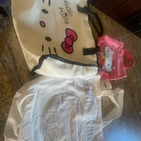 Hello Kitty Canvas Tote Bags - White & Pink - Picture 1 of 7